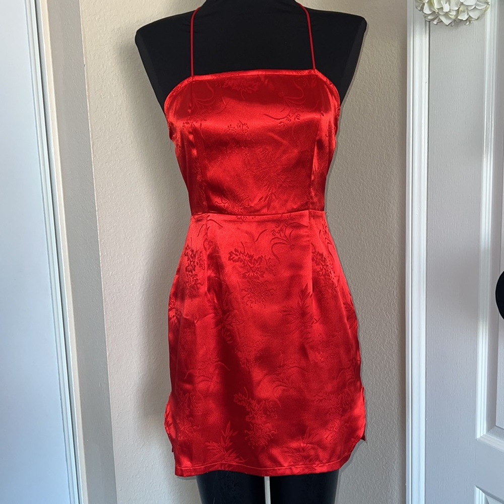 Pretty Little Thing Sz 6 Red Satin Oriental Dress
